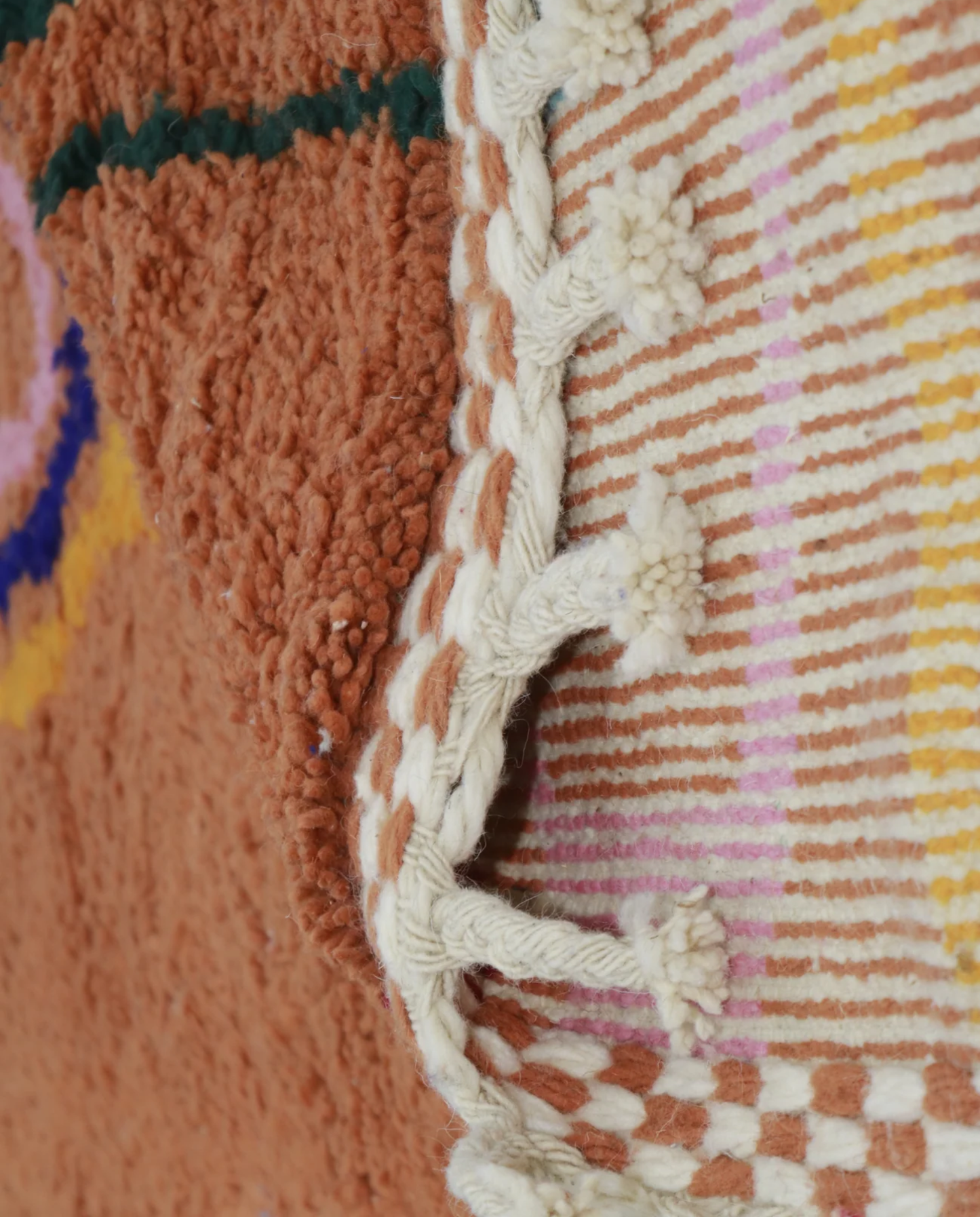 ASALA Boujad terracotta organic abstract Moroccan rug back view showing traditional handwoven construction, by NURA