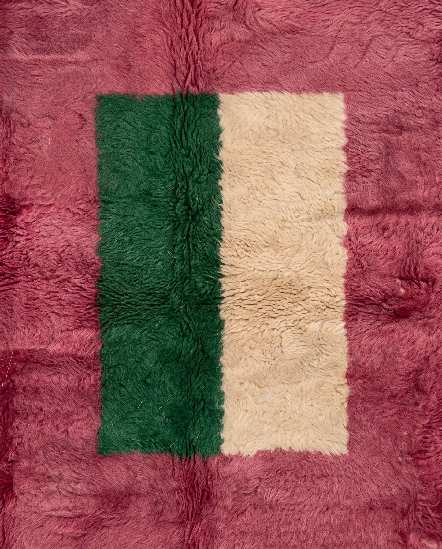 CHAMA Boujad rose color block Moroccan rug close-up showing hand-knotted wool texture and pile detail, by NURA
