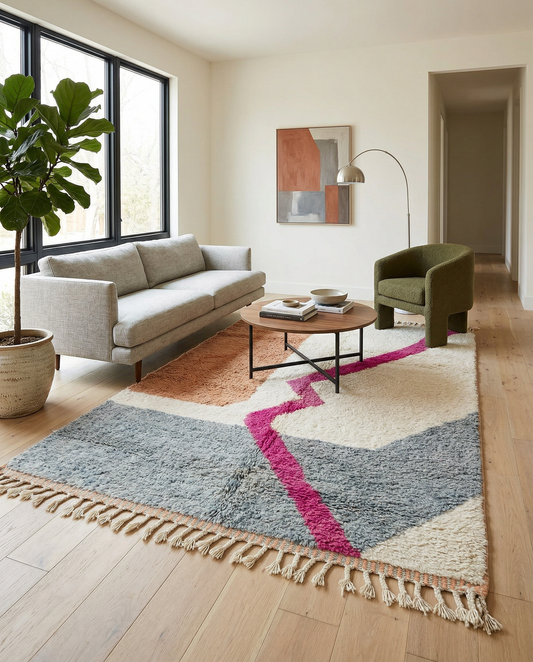 DOUNIA Moroccan rug in a modern living room by NURA
