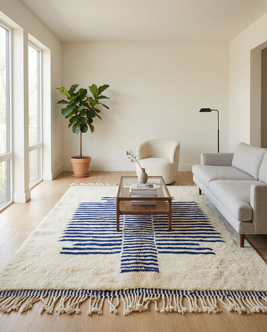 INES Moroccan rug in a modern living room by NURA