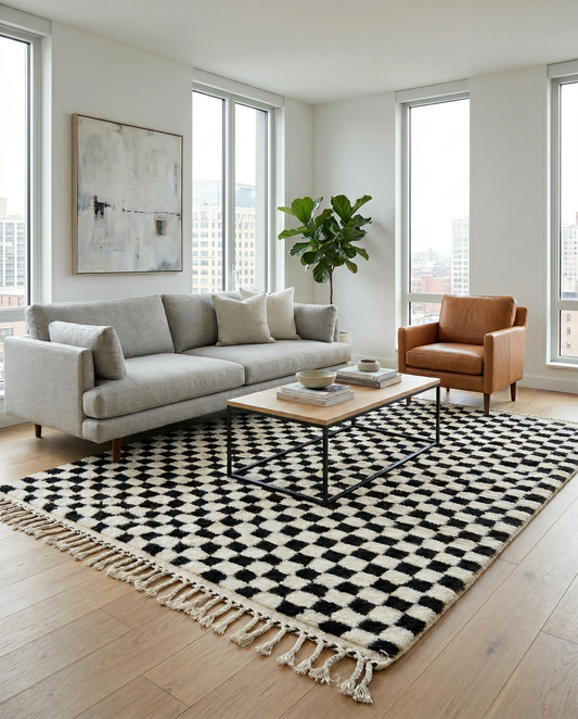 JAMILA Moroccan rug in a modern living room by NURA