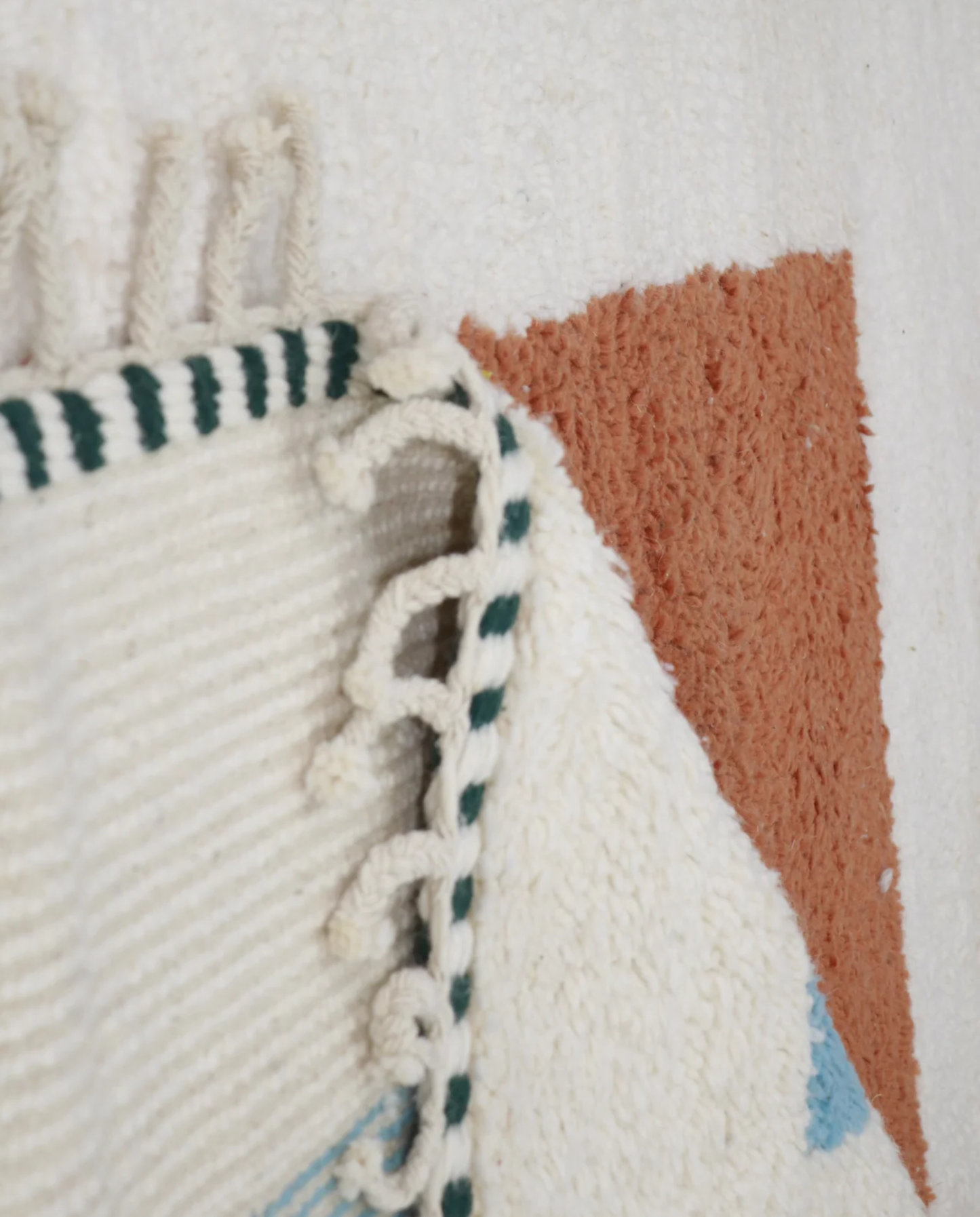 MELULA Azilal cream color block Moroccan rug back view showing traditional handwoven construction, by NURA