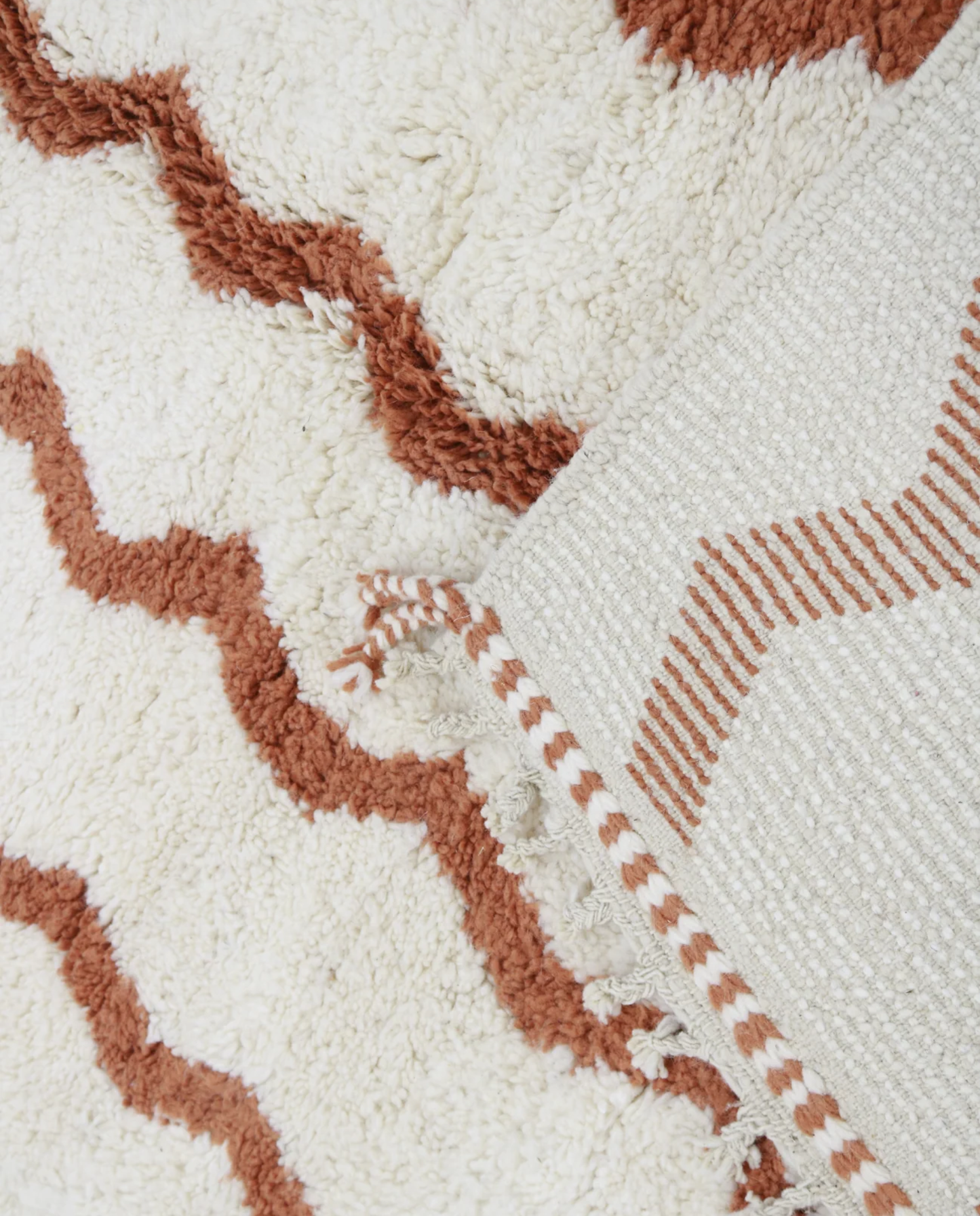 AFARA Beni Ourain cream wavy striped field Moroccan rug back view showing traditional handwoven construction 2, by NURA