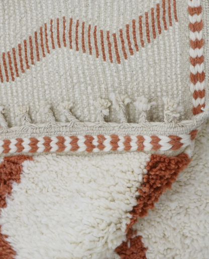 AFARA Beni Ourain cream wavy striped field Moroccan rug back view showing traditional handwoven construction, by NURA