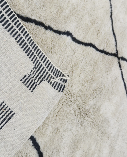BINA Mrirt cream diamond lattice Moroccan rug back view showing traditional handwoven construction, by NURA