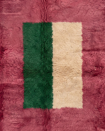 CHAMA Boujad rose color block Moroccan rug close-up showing hand-knotted wool texture and pile detail, by NURA