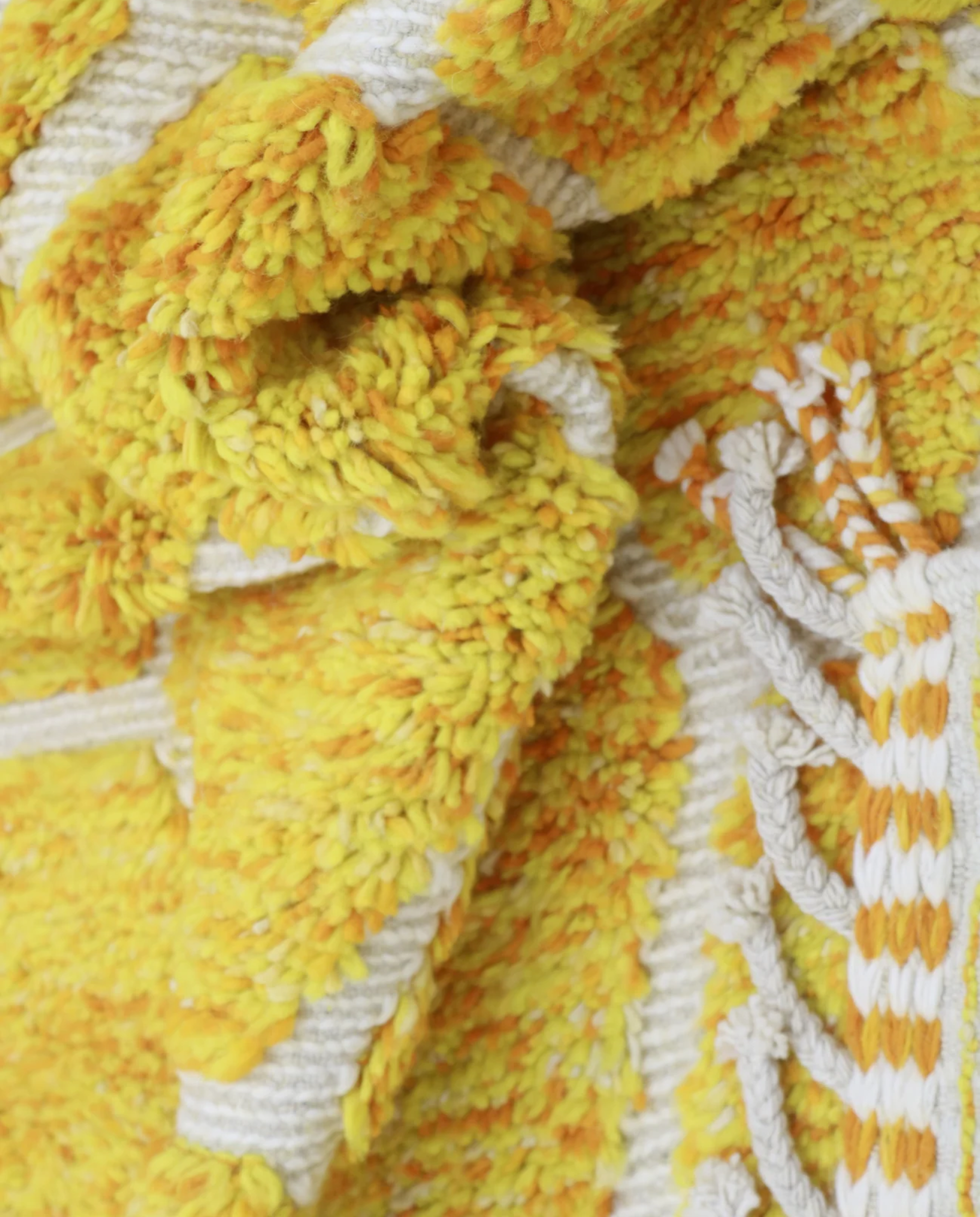 DEBBA Azilal mustard organic abstract Moroccan rug close-up showing hand-knotted wool texture and pile detail 1, by NURA