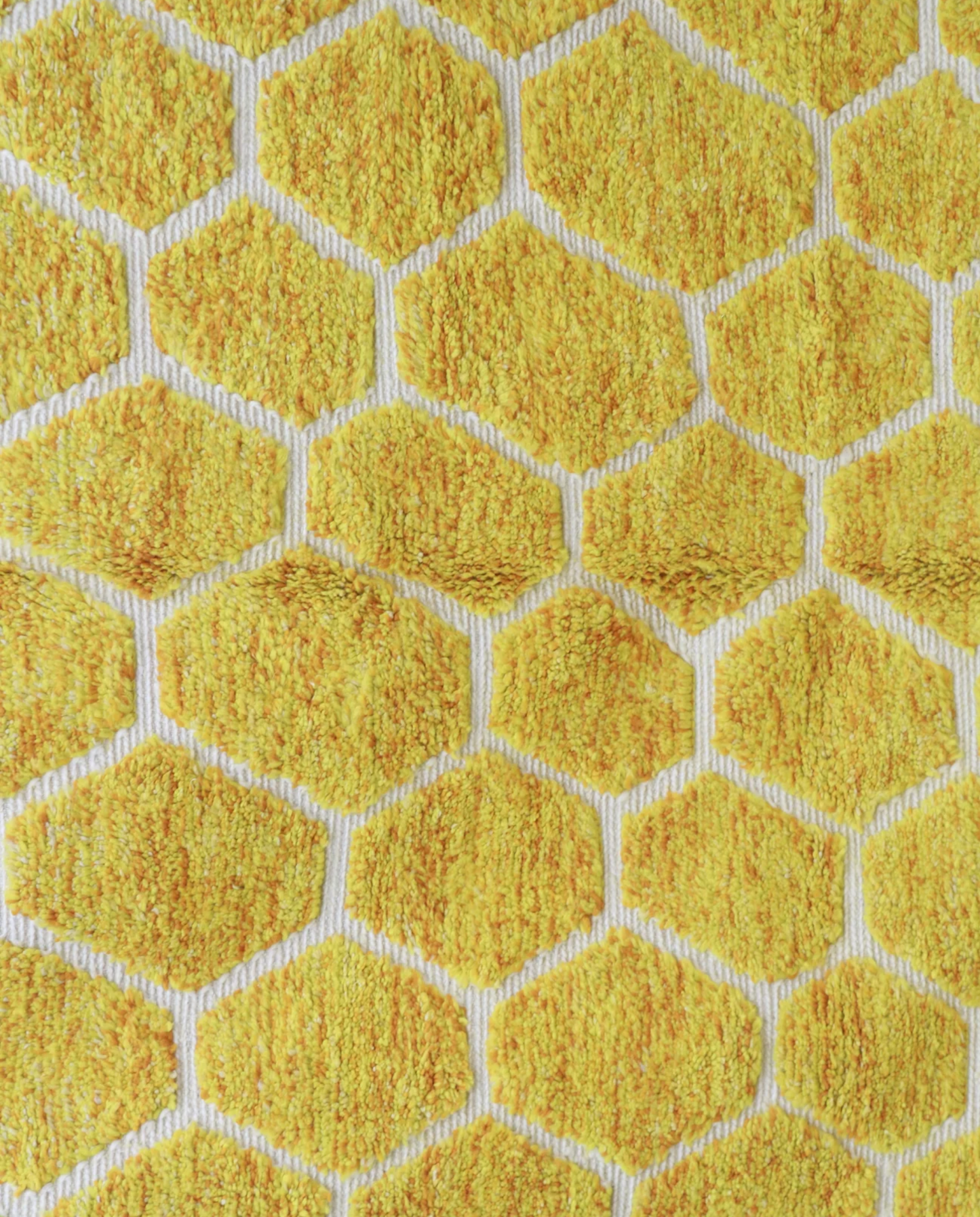 DEBBA Azilal mustard organic abstract Moroccan rug close-up showing hand-knotted wool texture and pile detail 2, by NURA