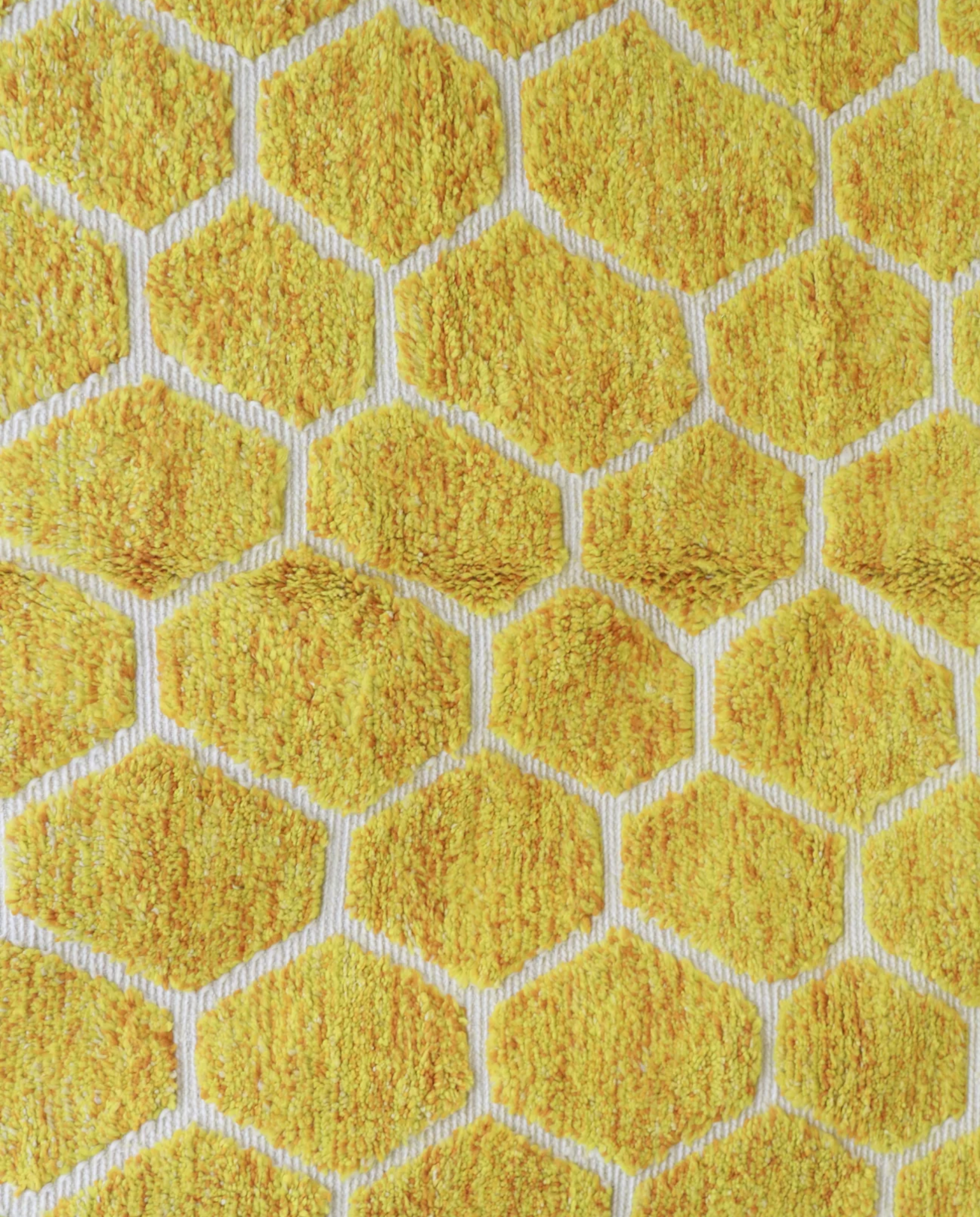 DEBBA Azilal mustard organic abstract Moroccan rug close-up showing hand-knotted wool texture and pile detail 2, by NURA