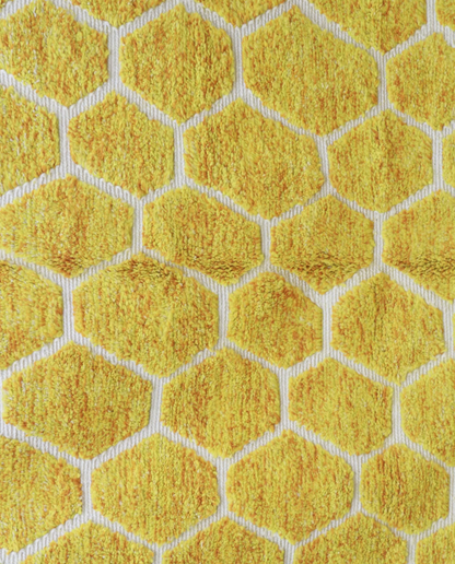 DEBBA Azilal mustard organic abstract Moroccan rug close-up showing hand-knotted wool texture and pile detail 2, by NURA