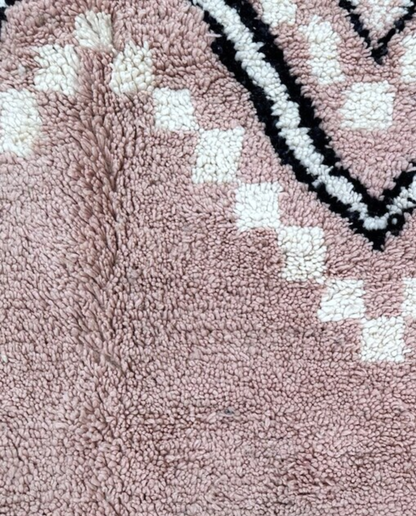 DOHA Azilal blush checker diamond lattice Moroccan rug close-up showing hand-knotted wool texture and pile detail 1, by NURA
