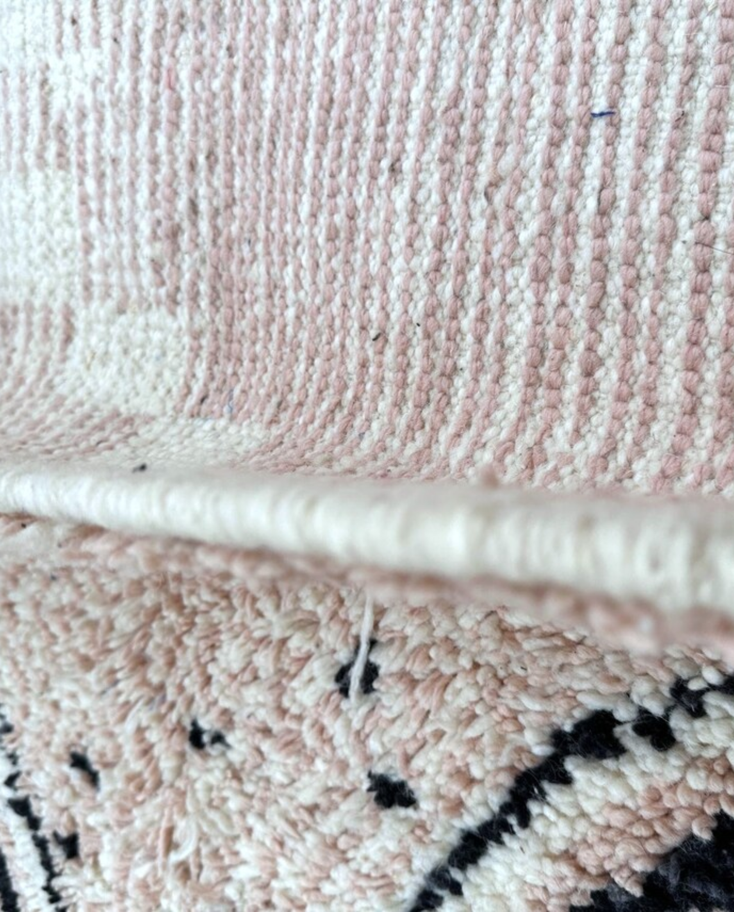 DOHA Azilal blush checker diamond lattice Moroccan rug close-up showing hand-knotted wool texture and pile detail 2, by NURA