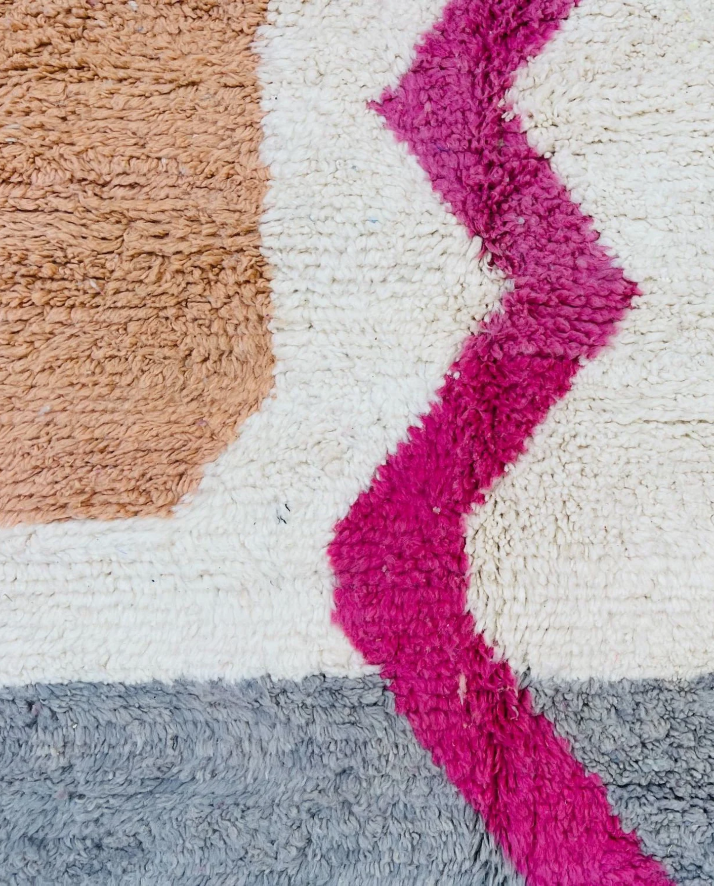DOUNIA Azilal cream abstract color block Moroccan rug close-up showing hand-knotted wool texture and pile detail 3, by NURA