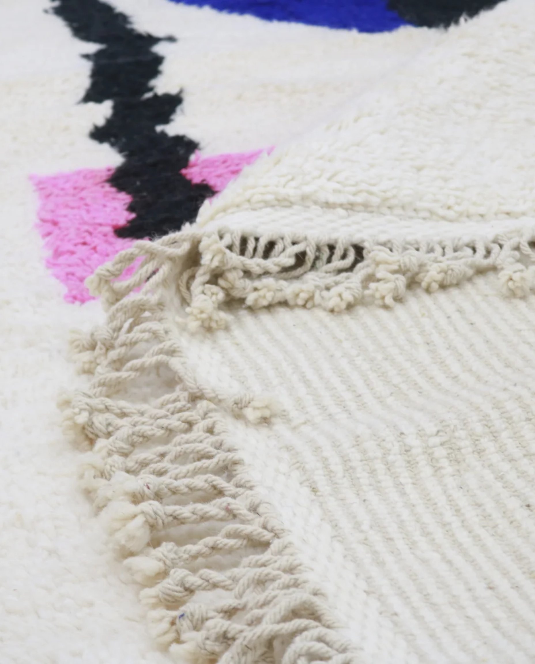DUNA Beni Ourain cream organic abstract Moroccan rug back view showing traditional handwoven construction, by NURA