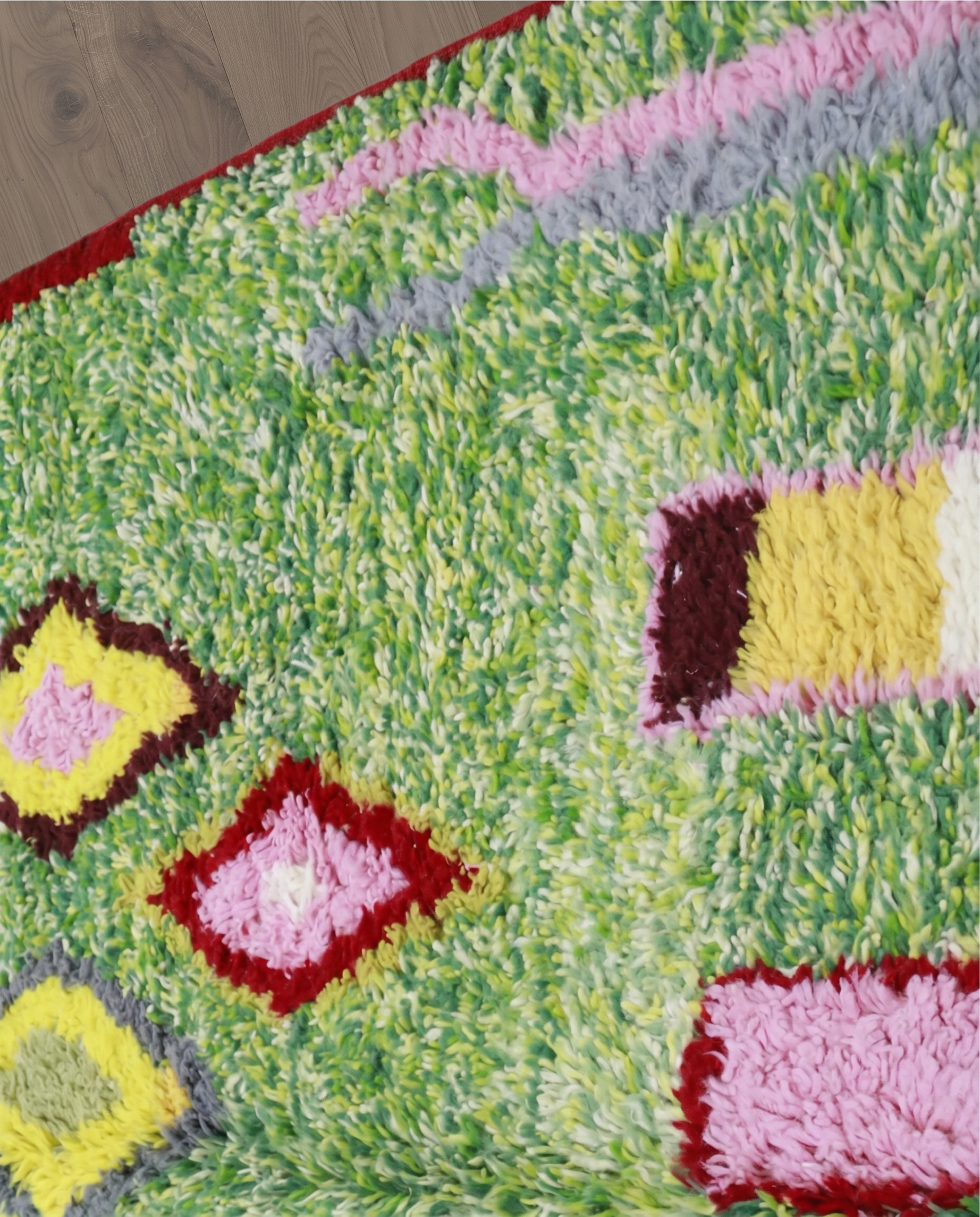FELLA Azilal green organic abstract Moroccan rug close-up showing hand-knotted wool texture and pile detail 2, by NURA