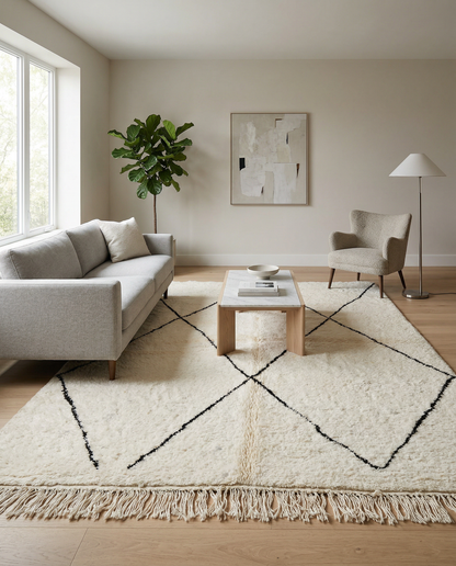 GHITA Moroccan rug in a modern living room by NURA