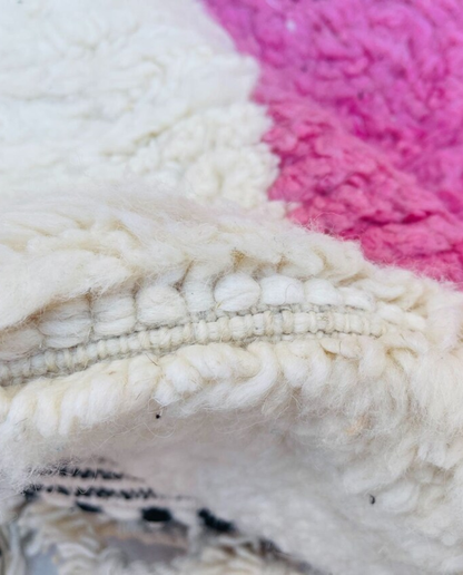HAFSA Beni Ourain ivory abstract color block Moroccan rug close-up showing hand-knotted wool texture and pile detail 2, by NURA