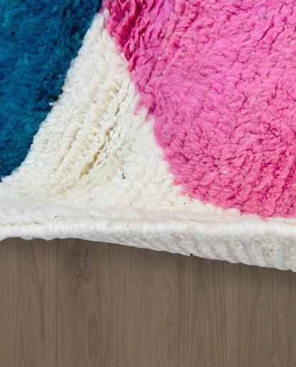 HAFSA Beni Ourain ivory abstract color block Moroccan rug close-up showing hand-knotted wool texture and pile detail 3, by NURA