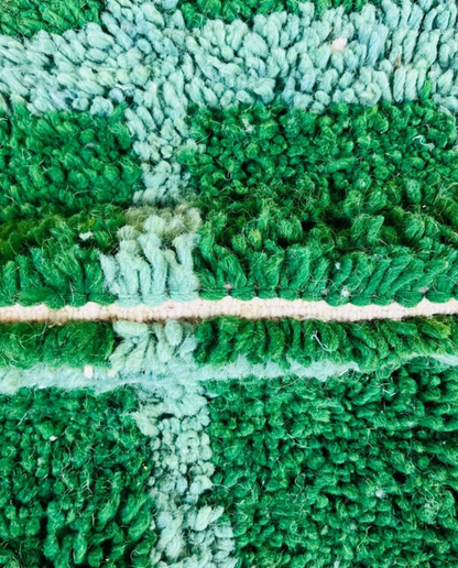 HALIMA Beni Ourain emerald checker grid Moroccan rug close-up showing hand-knotted wool texture and pile detail 2, by NURA