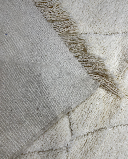 IMANE Beni Ourain cream textured diamond lattice Moroccan rug back view showing traditional handwoven construction, by NURA