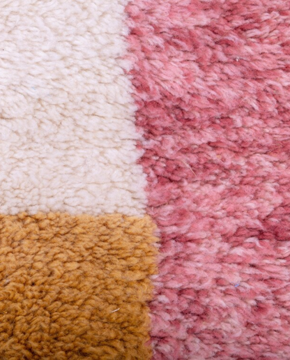 INAS Azilal cream abstract color block Moroccan rug close-up showing hand-knotted wool texture and pile detail 1, by NURA