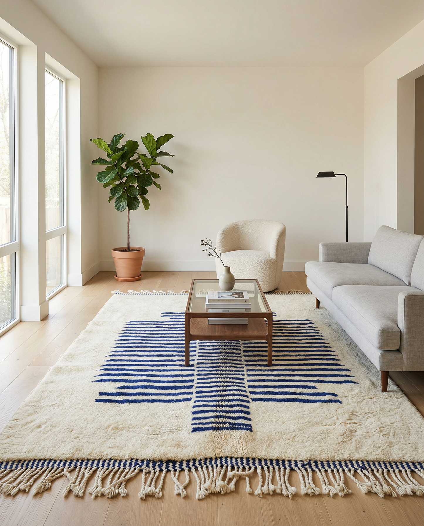 INES Moroccan rug in a modern living room by NURA