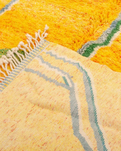 KAMILA Azilal saffron abstract branch motif Moroccan rug back view showing traditional handwoven construction, by NURA