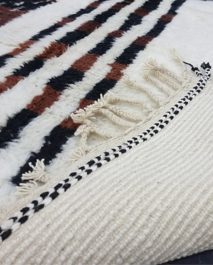 KENZA Azilal black abstract color block Moroccan rug back view showing traditional handwoven construction, by NURA
