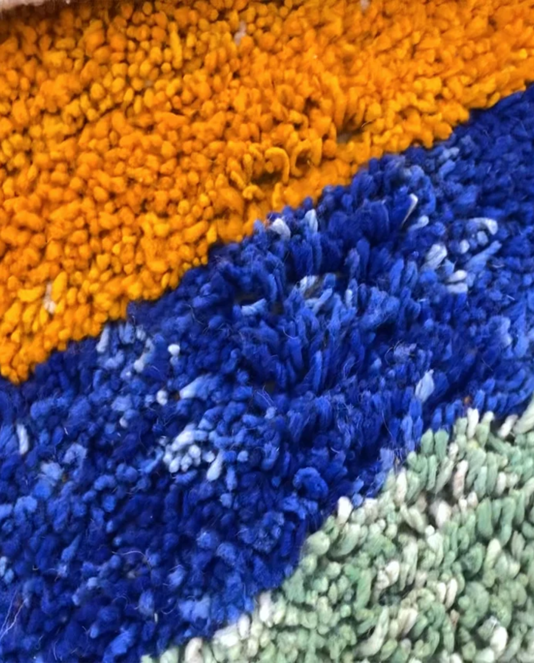 KHADIJA Beni Ourain sage abstract color block Moroccan rug close-up showing hand-knotted wool texture and pile detail 2, by NURA