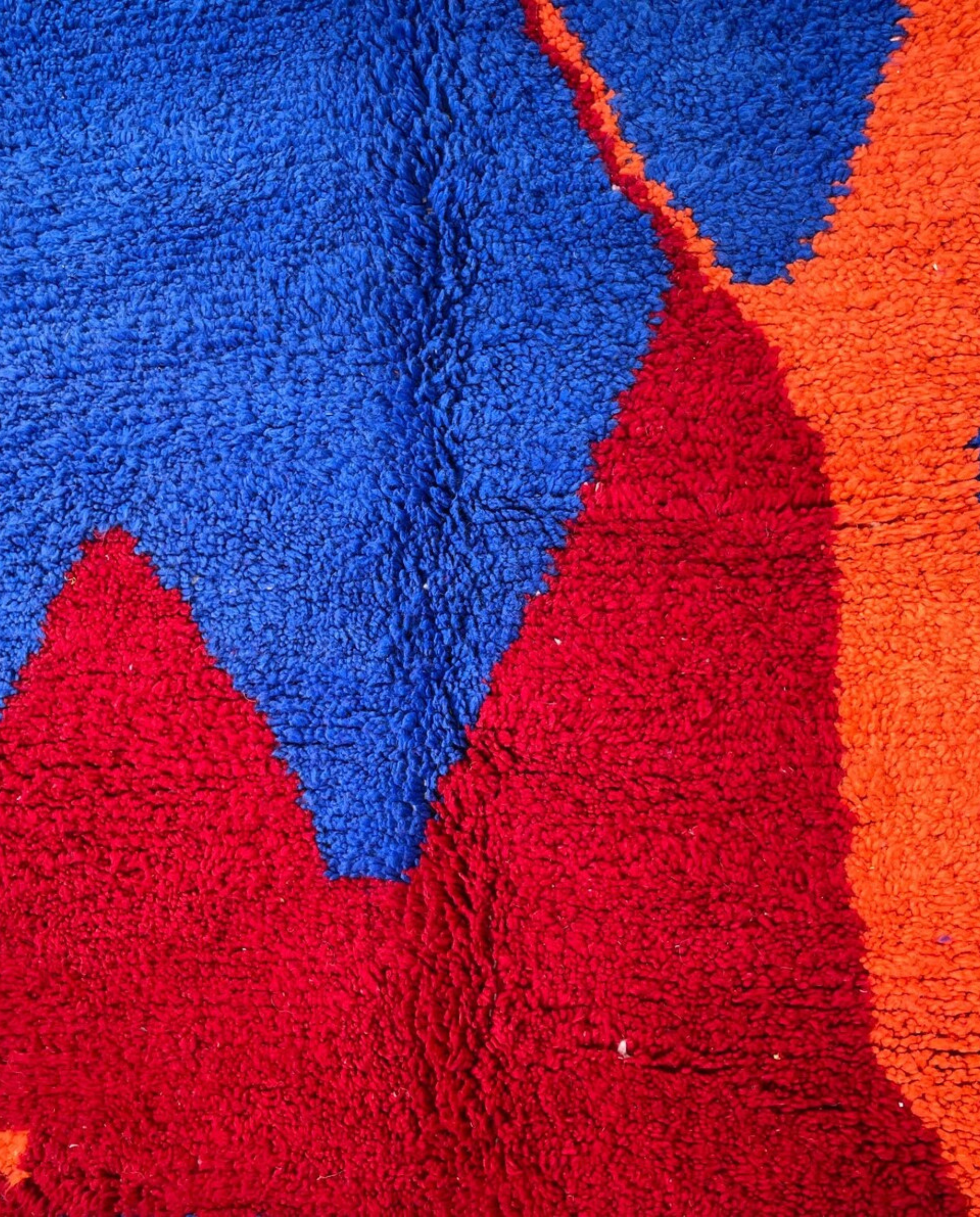 LANA Beni Ourain cobalt abstract color block Moroccan rug close-up showing hand-knotted wool texture and pile detail 1, by NURA