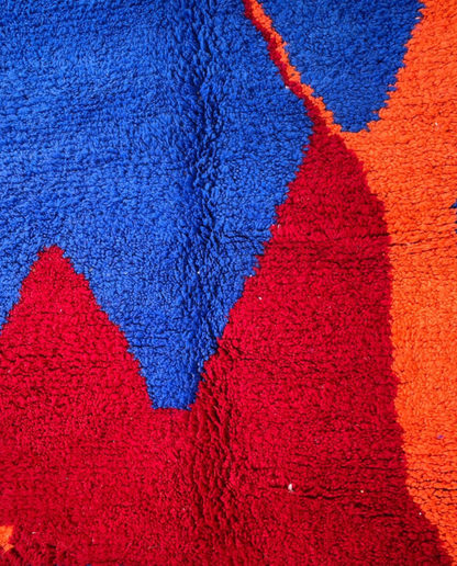 LANA Beni Ourain cobalt abstract color block Moroccan rug close-up showing hand-knotted wool texture and pile detail 1, by NURA