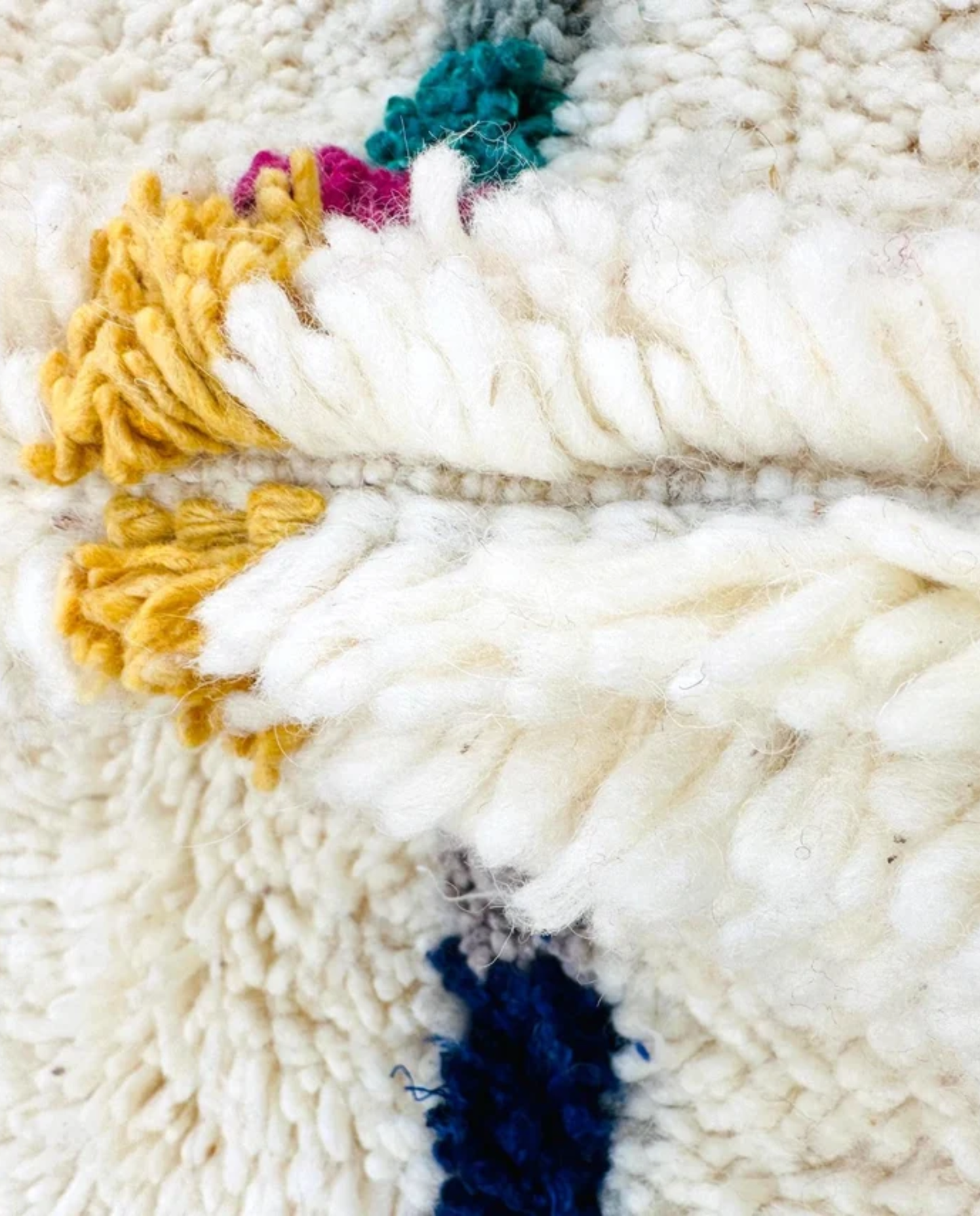 LIANE Azilal cream vertical color block stripes Moroccan rug close-up showing hand-knotted wool texture and pile detail 2, by NURA