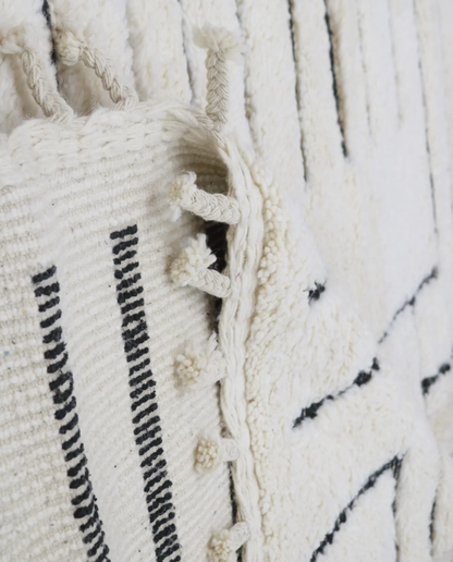 LILLA Beni Ourain cream maze motif Moroccan rug back view showing traditional handwoven construction, by NURA