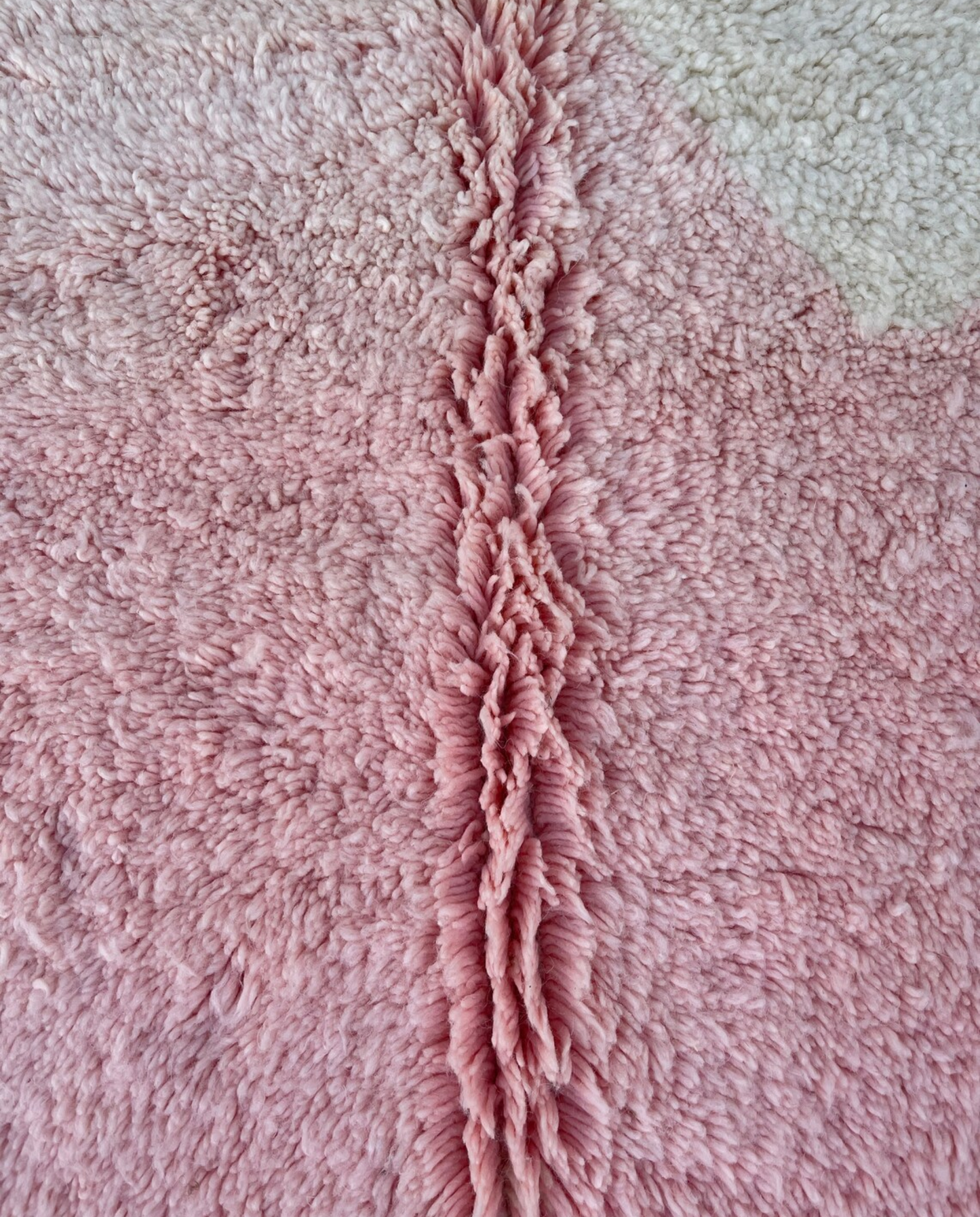 MADIHA Mrirt cream scattered color block Moroccan rug close-up showing hand-knotted wool texture and pile detail, by NURA