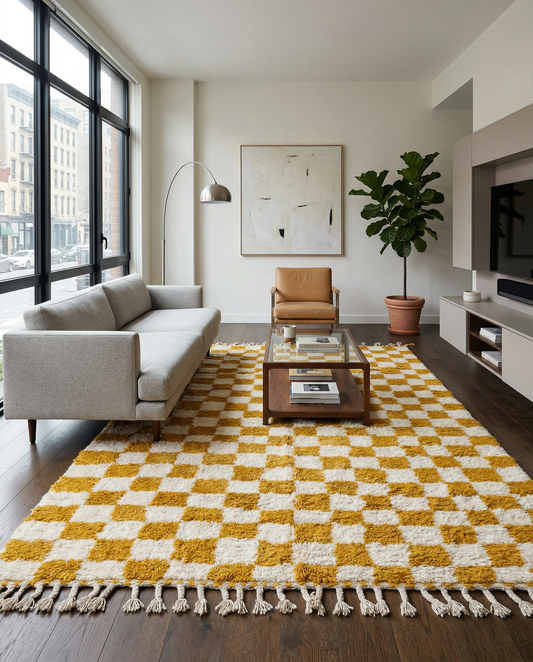 MAHA Moroccan rug in a modern living room by NURA