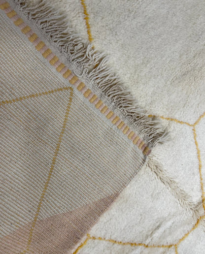 MALAK Beni Ourain cream abstract color block Moroccan rug back view showing traditional handwoven construction, by NURA