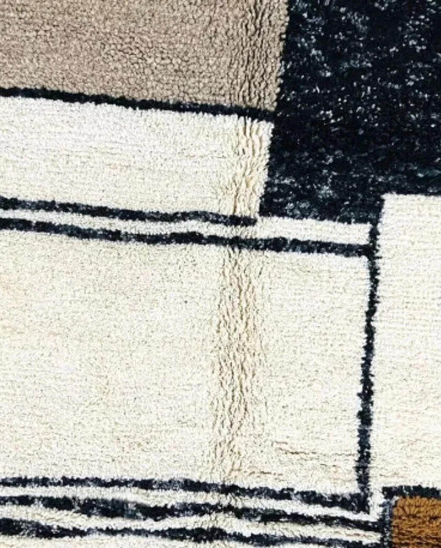 MALIKA Azilal ivory abstract color block Moroccan rug close-up showing hand-knotted wool texture and pile detail, by NURA