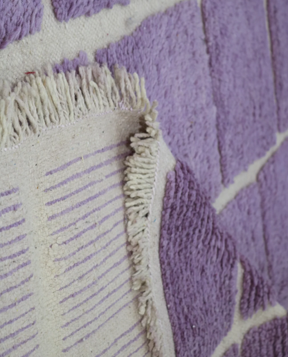 MASSA Mrirt lavender checker grid Moroccan rug back view showing traditional handwoven construction, by NURA