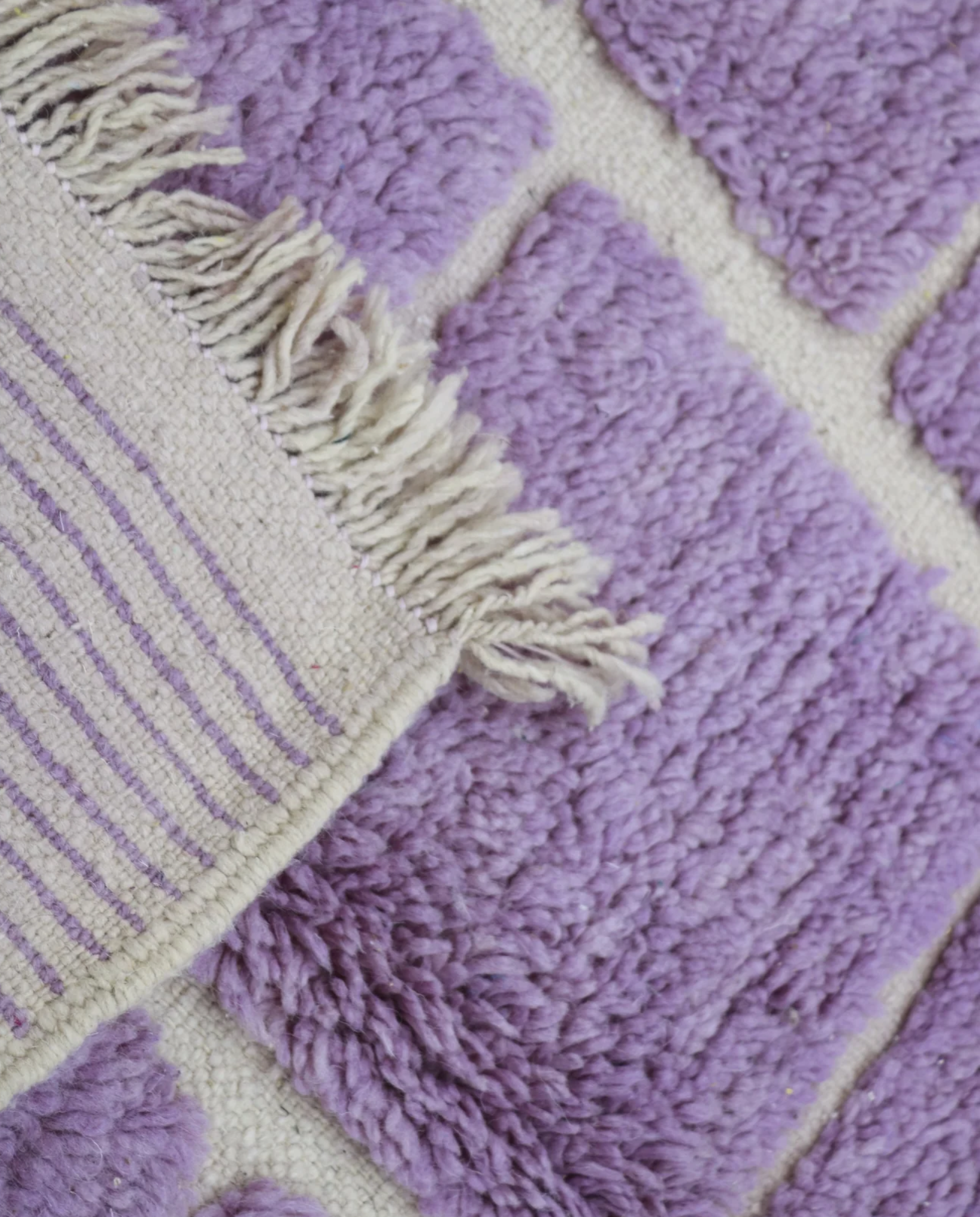 MASSA Mrirt lavender checker grid Moroccan rug close-up showing hand-knotted wool texture and pile detail 1, by NURA
