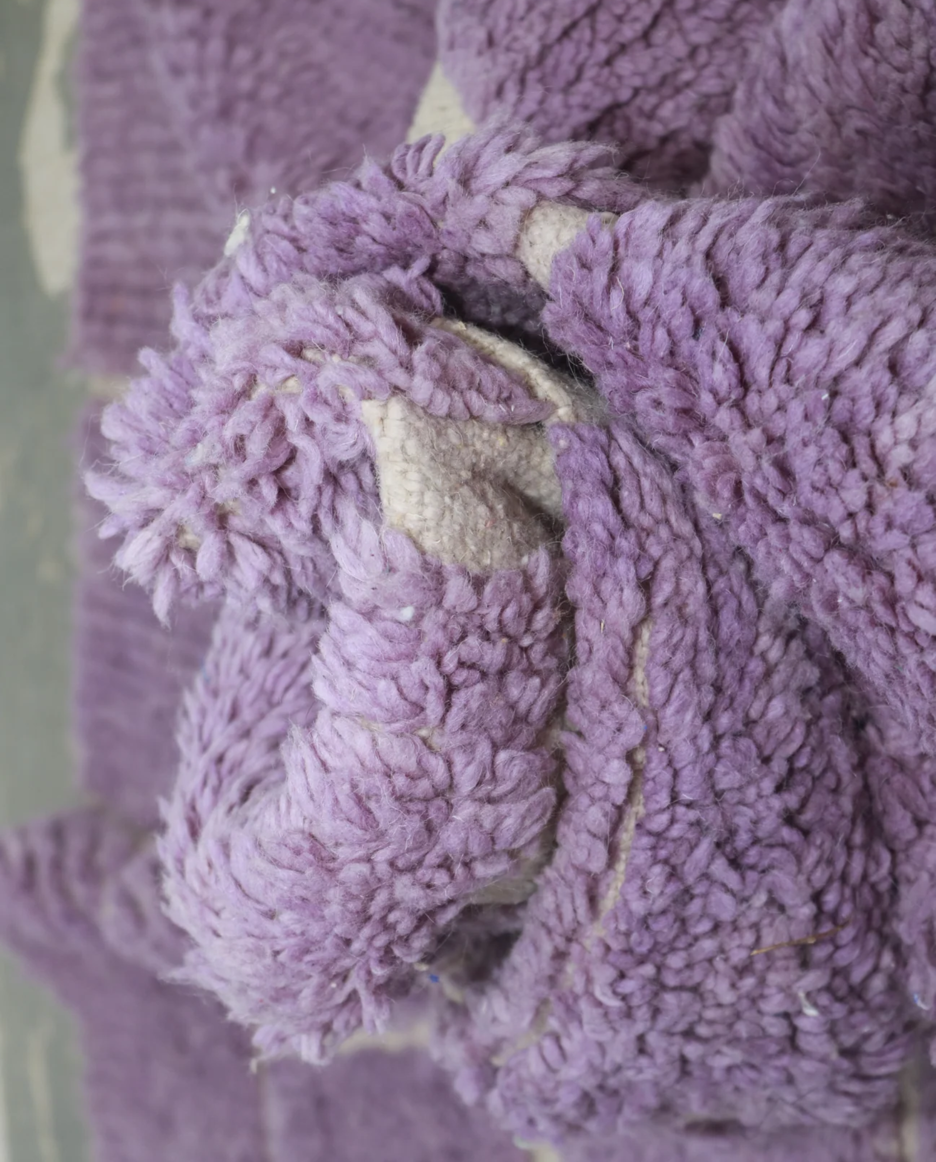 MASSA Mrirt lavender checker grid Moroccan rug close-up showing hand-knotted wool texture and pile detail 2, by NURA
