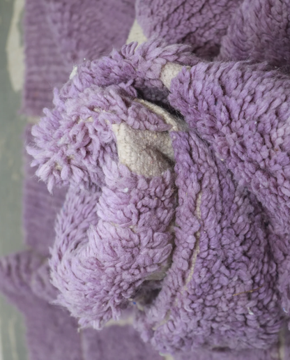 MASSA Mrirt lavender checker grid Moroccan rug close-up showing hand-knotted wool texture and pile detail 2, by NURA