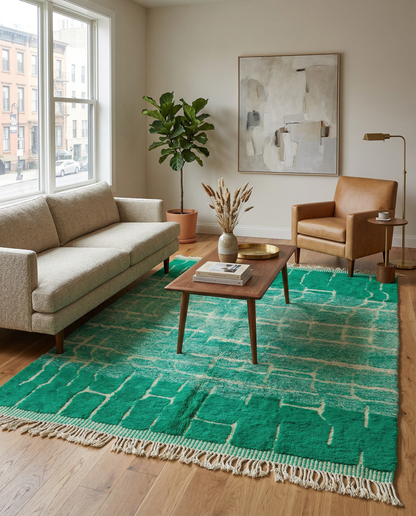 MAYSAA Moroccan rug in a modern living room by NURA