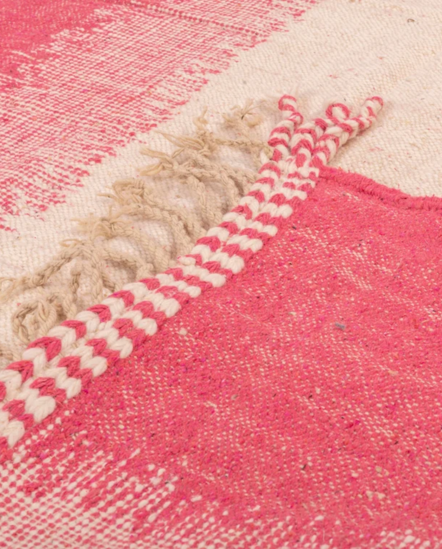 MAYSOUN Boujad hot pink vertical stripe Moroccan rug back view showing traditional handwoven construction, by NURA