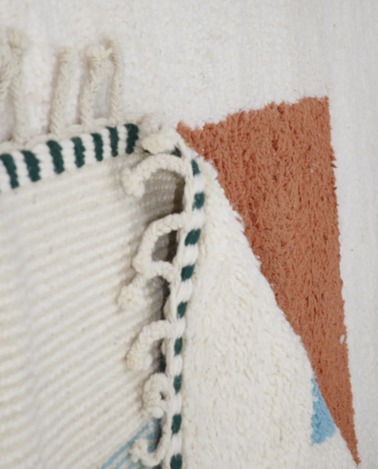 MELULA Azilal cream color block Moroccan rug back view showing traditional handwoven construction, by NURA