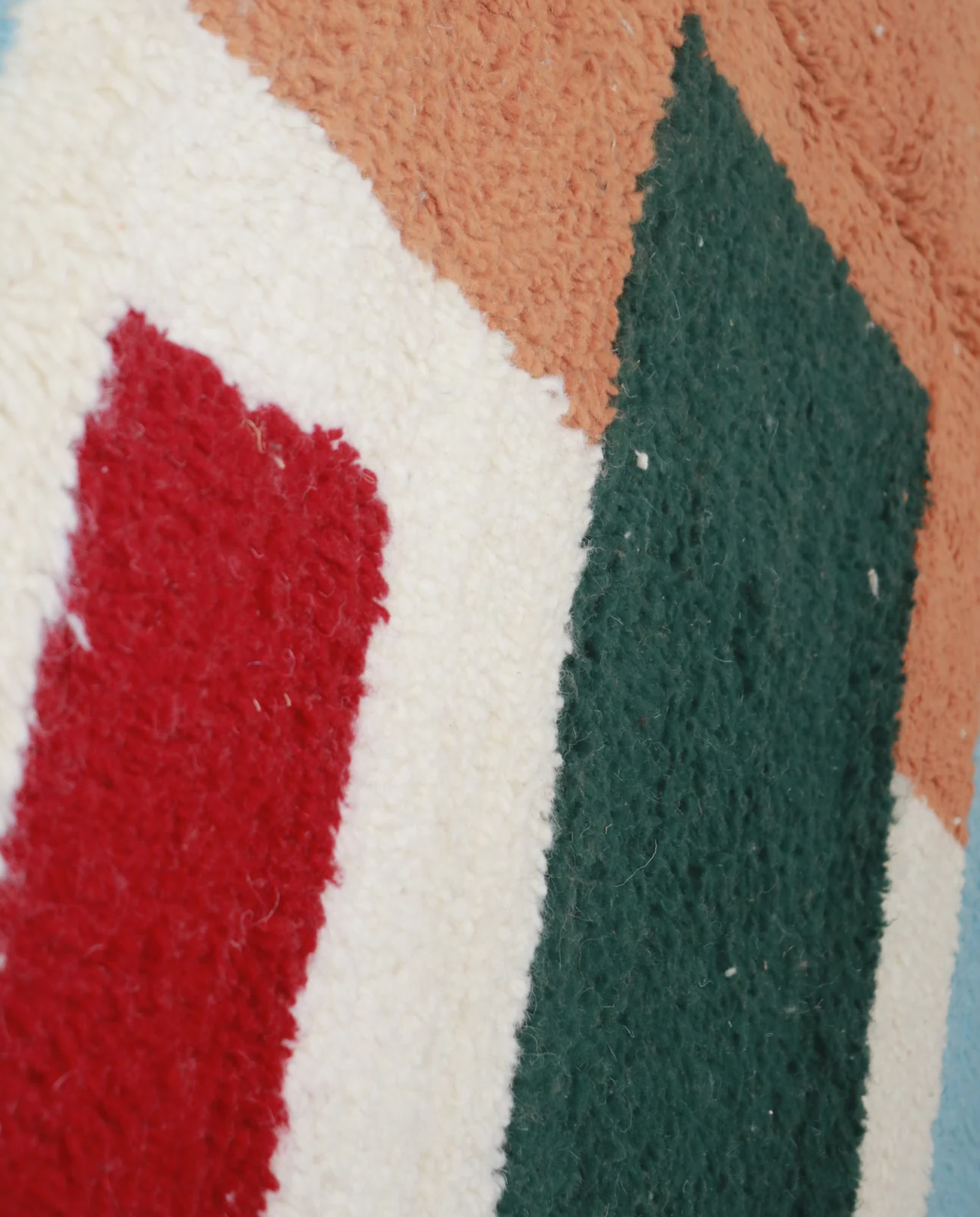MELULA Azilal cream color block Moroccan rug close-up showing hand-knotted wool texture and pile detail, by NURA