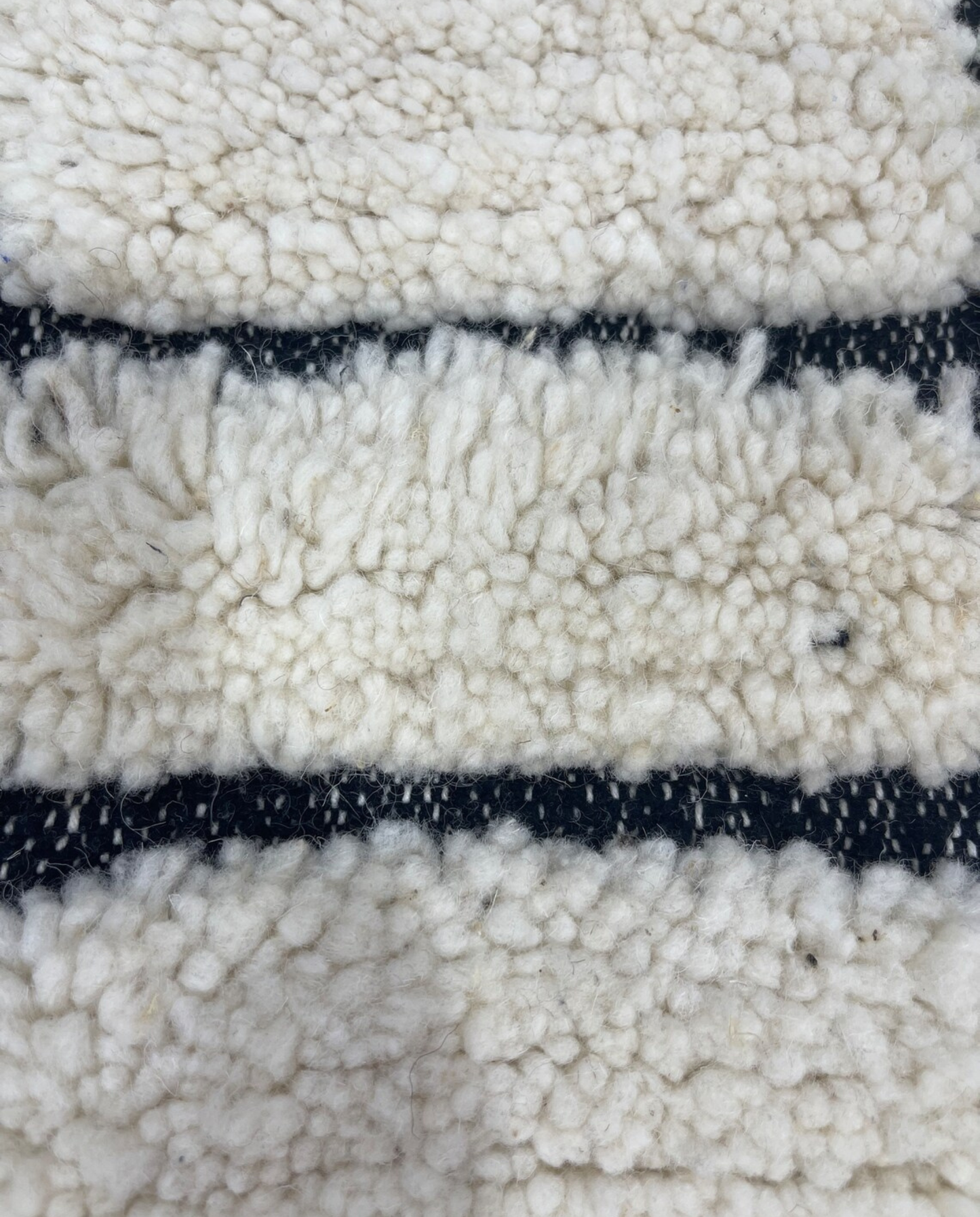 MERIEM Beni Ourain ivory abstract block grid Moroccan rug close-up showing hand-knotted wool texture and pile detail 2, by NURA