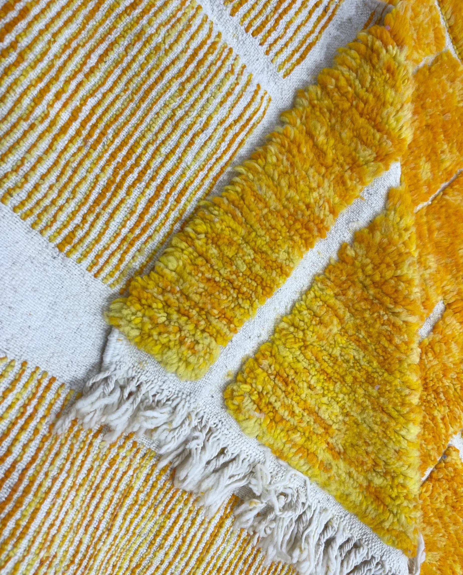 MIRA Beni Ourain saffron raised block grid Moroccan rug back view showing traditional handwoven construction, by NURA