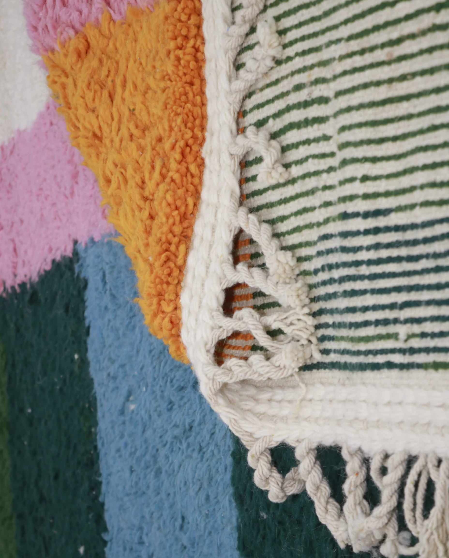 MUNIKA Azilal cream color block Moroccan rug back view showing traditional handwoven construction, by NURA