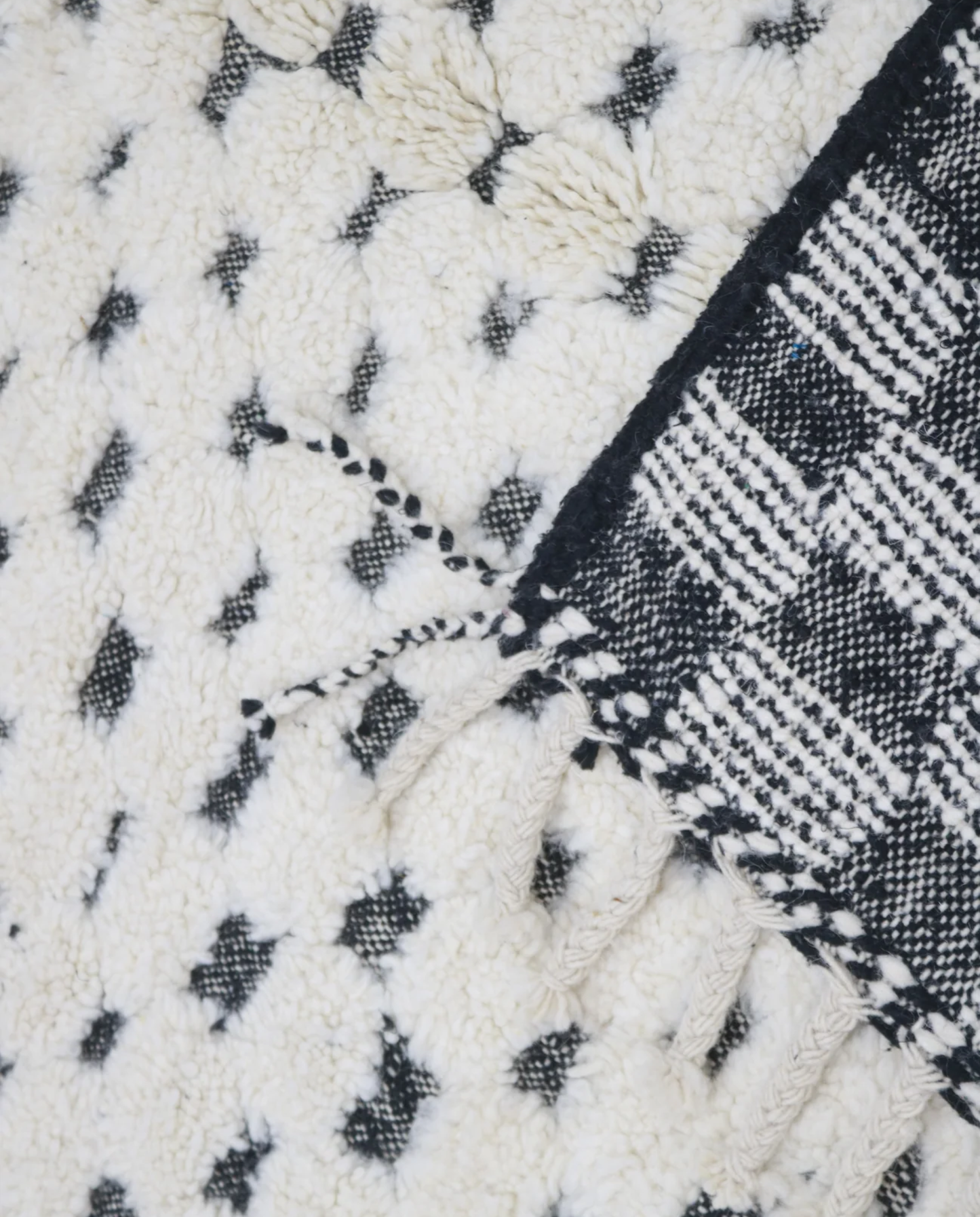NANNA Beni Ourain cream checker grid Moroccan rug back view showing traditional handwoven construction, by NURA