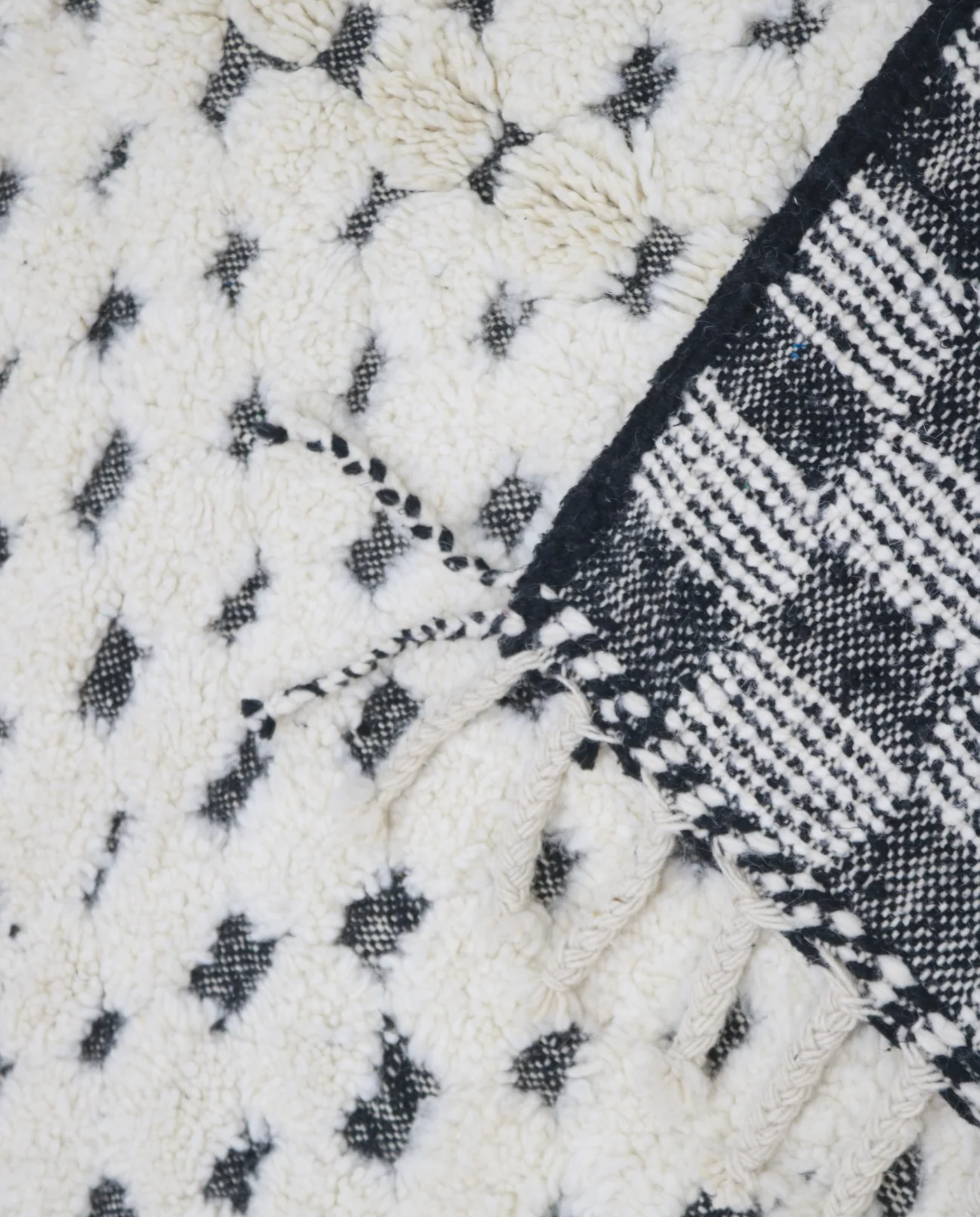NANNA Beni Ourain cream checker grid Moroccan rug back view showing traditional handwoven construction, by NURA